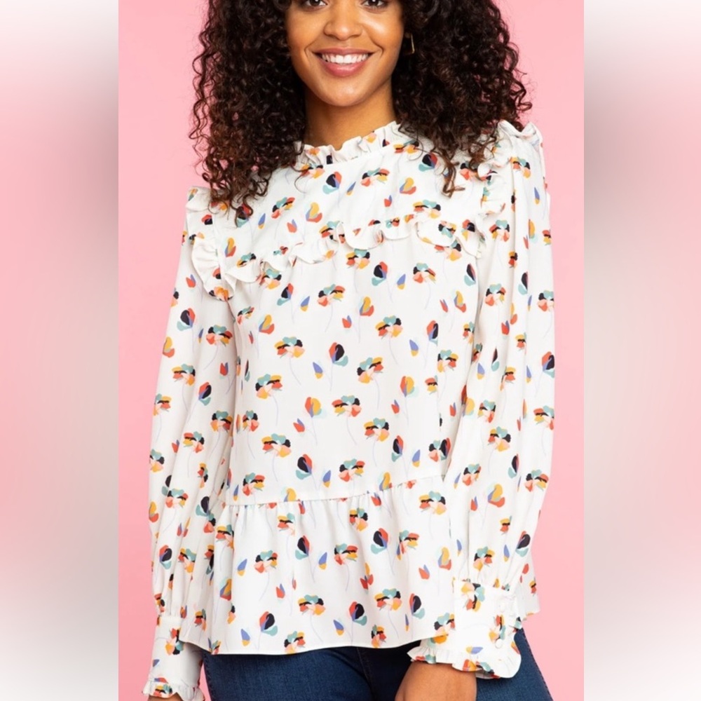 Peplum long sleeve blouse GUC Large Crosby by Mollie Burch ivory